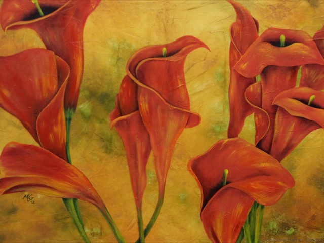 Hot Calla Lilies<br/>24" x 36"<br/>Maxine Gillilan