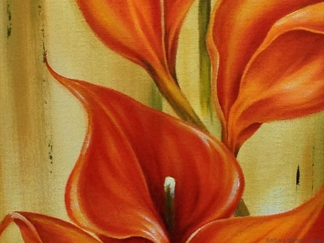 Red Calla Lilies II<br/>12" x 36"<br/>Maxine Gillilan