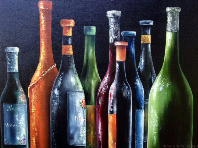 Wine Bottles<br/>20" x 20"<br/>Maxine Gillilan